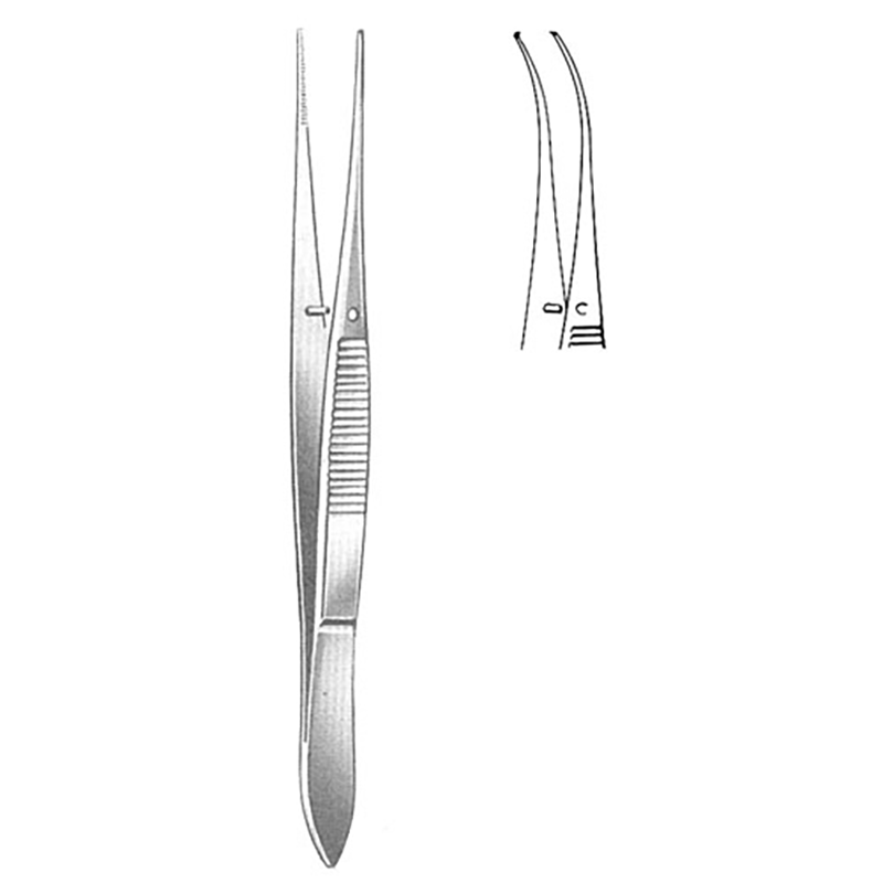 PINCE A IRIS GRAEFE, LEGEREMENT COURBE, 1X2 DENTS, 10CM