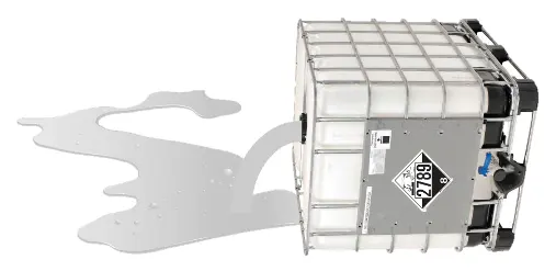 Tote of UN 2789 corrosive product spilled on its side