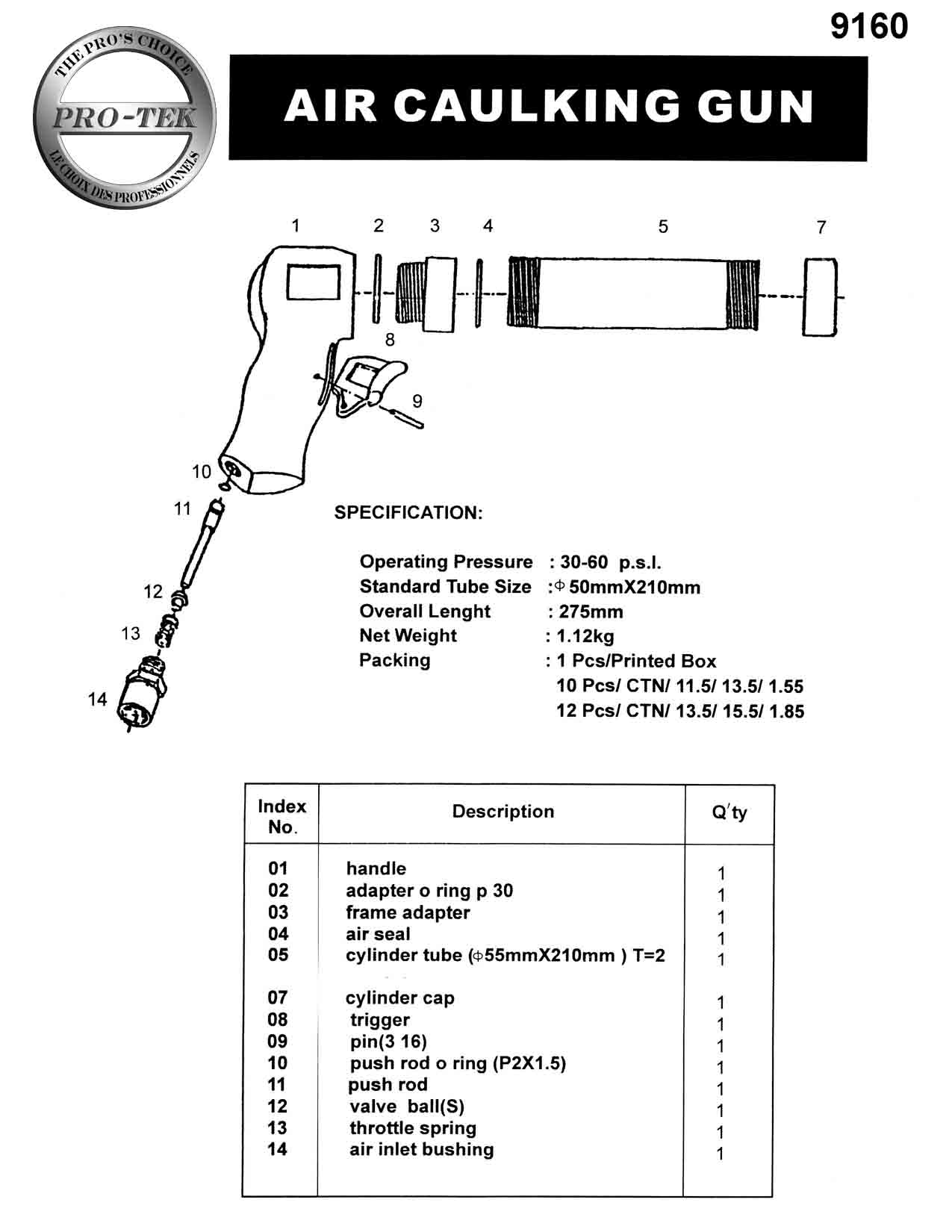 Pistolet à calfeutrer à air 